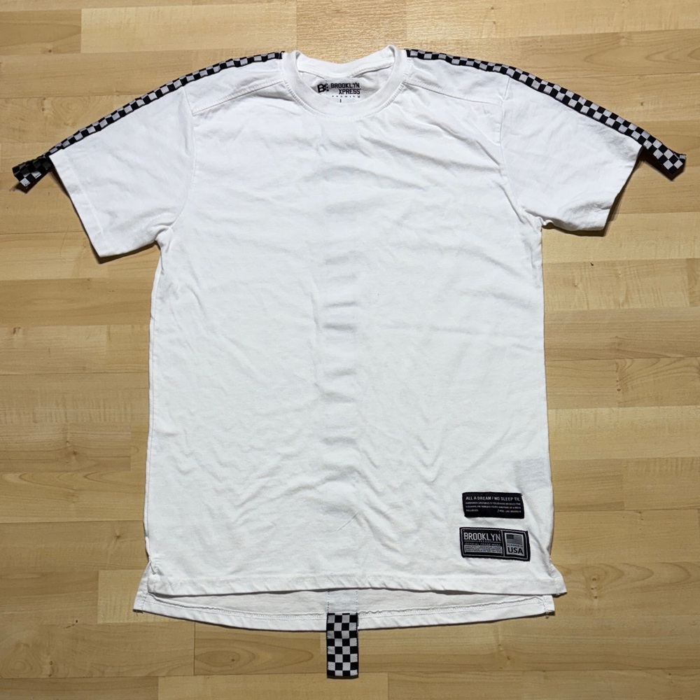 Brooklyn Cloth White Tee with Black Checkered Accents